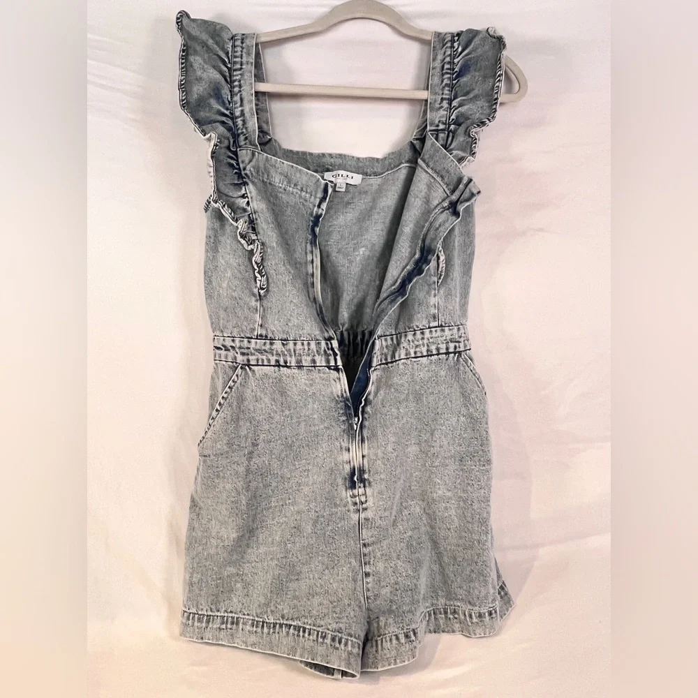 Gilli Gray Denim Romper with Ruffle Straps - Picture 3 of 5